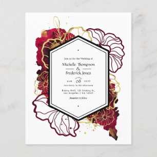 Burgund- und Goldfarbene abstrakte Blumen-Hochzeit Flyer
