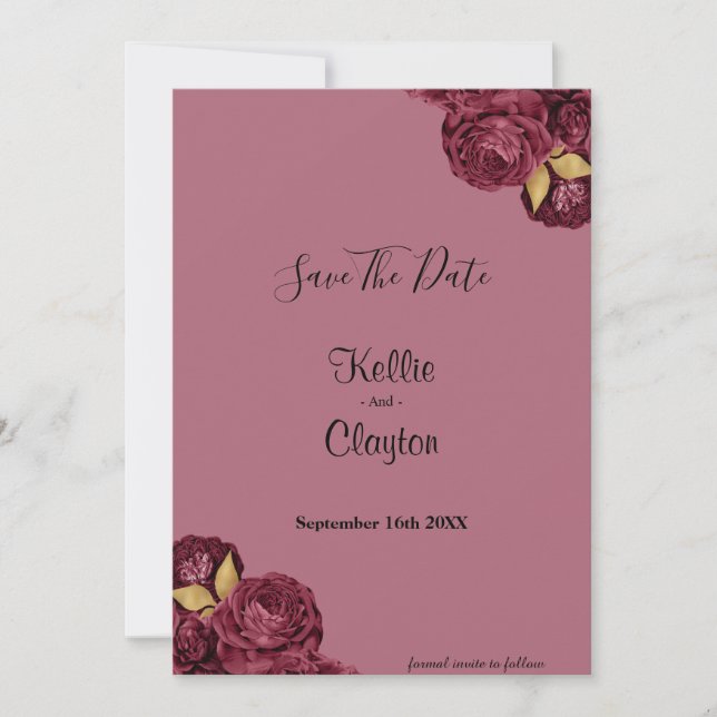 Burgund und Goldflora Save the Date (Vorderseite)
