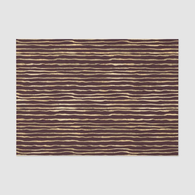 Burgund und goldgestreifte Doodles, elegantes Hand Seidenpapier (Vorderseite)