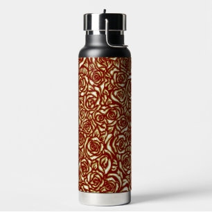 Burgund- und Goldrosen-Luxus-Blumenmuster Trinkflasche
