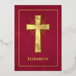 Burgund und Goldtaufe oder Christening Filigree Folieneinladung