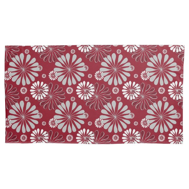 Burgund und Graues Blumenmuster Kissenbezug (Vorderseite-Links)