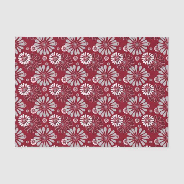 Burgund und Graues Blumenmuster Seidenpapier (Vorderseite)