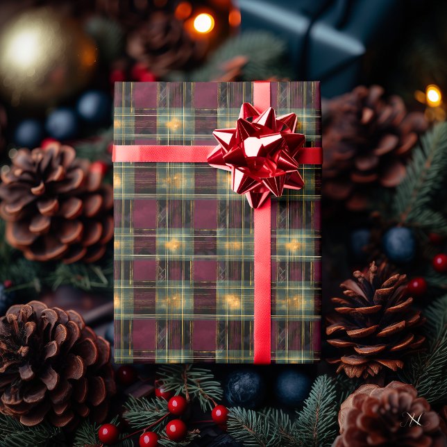 Burgund und grün Kariert - rustikales Urlaubsgesch Geschenkpapier (Von Creator hochgeladen)