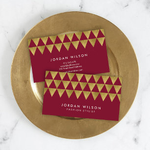 Burgund und Imitate Gold Triangle Modern Geometric Visitenkarte