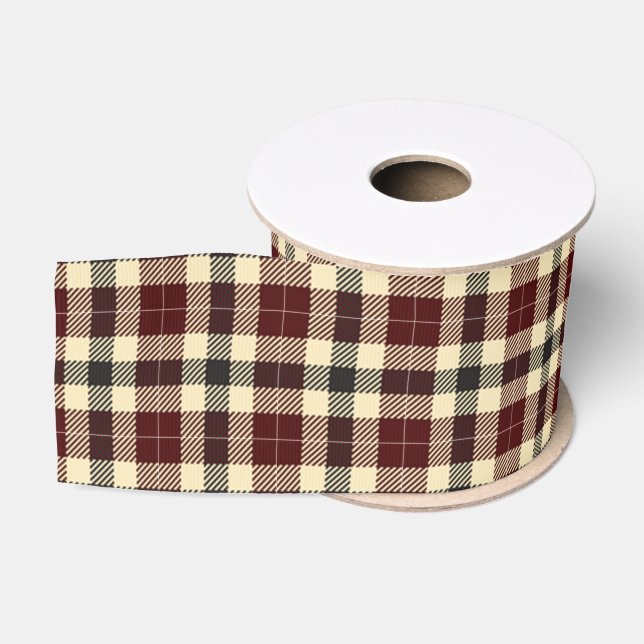 Burgund und Kariertes schwarzes Tartan Ripsband (Spule)