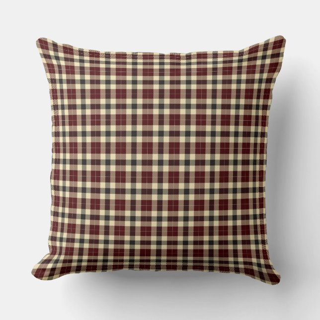 Burgund und Kariertes Schwarztartan-Kissen Kissen (Vorderseite)