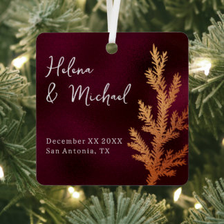 Burgund- und Kupfer-Weihnachtshochzeit Tannenzweig Ornament Aus Metall