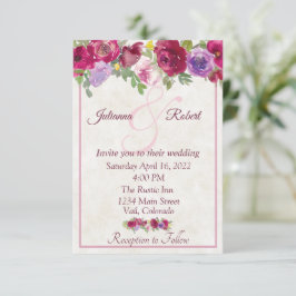 Burgund und lila Blumenbudget Hochzeitseinladung Einladung