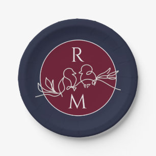 Burgund und Navy Blau Hochzeit Pappteller