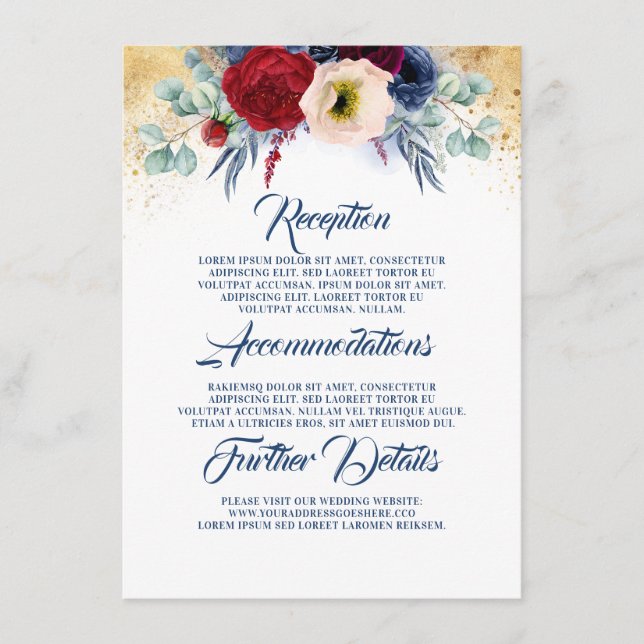 Burgund und Navy Blue Wedding Information Guest Begleitkarte (Vorderseite)