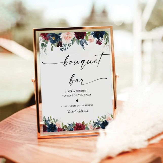 Burgund und Navy Bouquet Bar Sign Sockelschild (Von Creator hochgeladen)