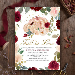 Burgund und Peach Floral Pumpkin Brautparty Einladung