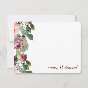 Burgund und Peach Floral Wasserfarbe Mitteilungskarte