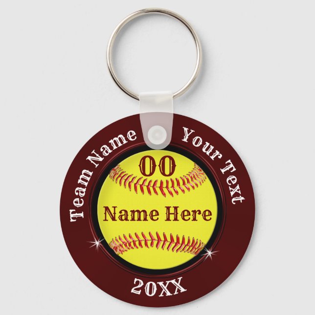 Burgund und Personalisierte schwarze Softball-Schl Schlüsselanhänger (Vorderseite)