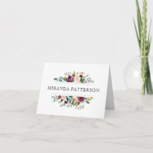 Burgund und Pink Aquarell Blumenrahmen und Name Karte