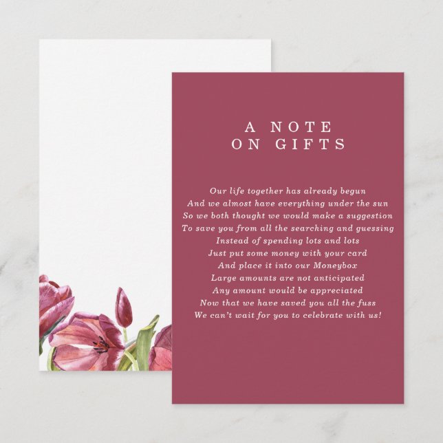 Burgund und Poppies Eine Notiz über Geschenke Hoch Einladung (Vorne/Hinten)
