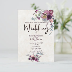 Burgund- und rosa Aquarell-Blumen-Hochzeitseinladu Einladung