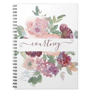 Burgund und rosa Aquarellblumen personalisiert Notizblock