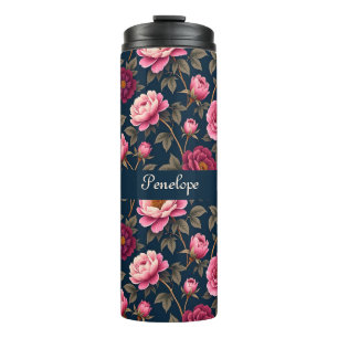 Burgund und rosa Blume Thermosbecher