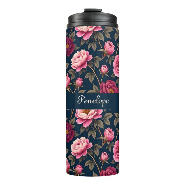 Burgund und rosa Blume Thermosbecher (Vorderseite)
