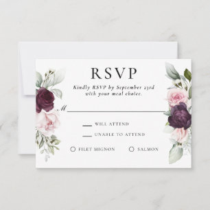 Burgund und Rosa Blumen Elegantes UAWG RSVP Karte