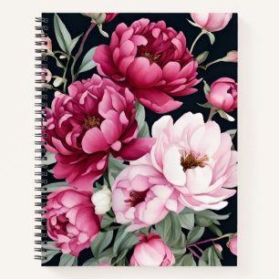 Burgund und rosa Blüte auf schwarz Notizbuch