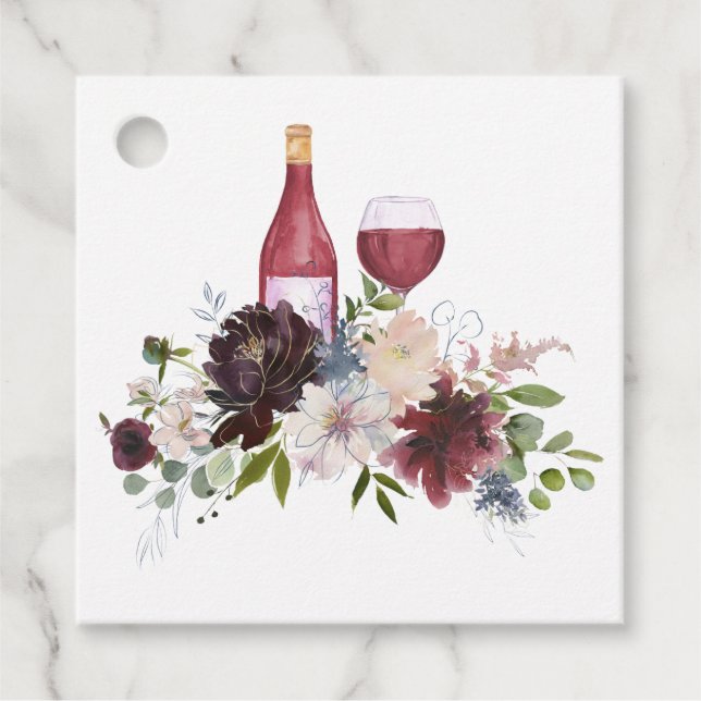 Burgund und Rosa Blütenwein Weinprobe Geschenkanhänger (Vorderseite)