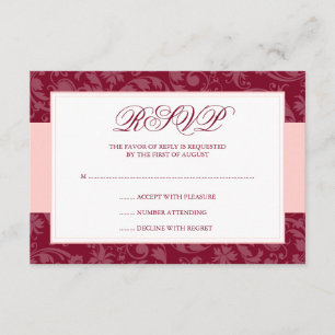 Burgund und Rosa Damaskus wirbeln RSVP Hochzeit Karte