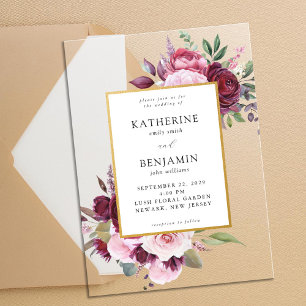 Burgund und Rosa Elegante Blumenhochzeit Acryleinladungen