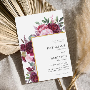 Burgund und Rosa Elegante Blumenhochzeit Einladung