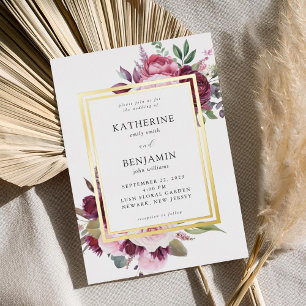 Burgund und Rosa Elegante Blumenhochzeit Folieneinladung