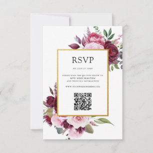 Burgund und Rosa Elegante Blumenhochzeit RSVP Karte