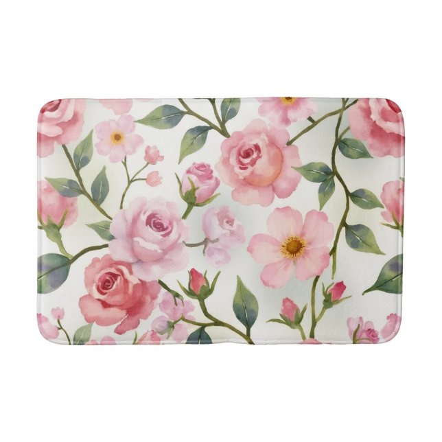 Burgund und Rosa Floral Badematte (Vorderseite)