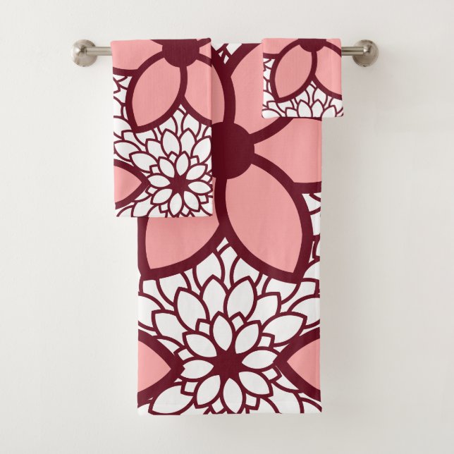 Burgund und rosa Moderne Blüte Badhandtuch Set (Insitu)