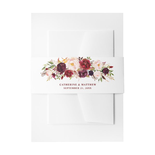 Burgund und Rosa Rosa Elegante Blumenhochzeit Einladungsbanderole (Vorderseite Beispiel)
