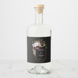 Burgund und Rosa Rosa Florals auf Schwarz Alkoholflaschenetikett