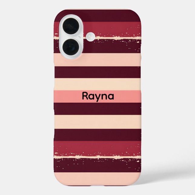 Burgund und rosa Streifen Grunge iPhone 16 Hülle (Rückseite)