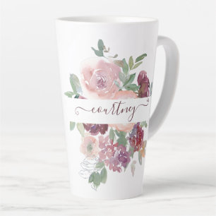 Burgund und rosa Wasserfarbe floral personalisiert Milchtasse