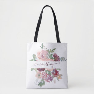 Burgund und rosa Wasserfarbe floral personalisiert Tasche