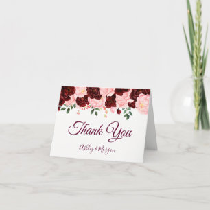 Burgund- und rosafarbene Rosen Hochzeits-Dankeschö Dankeskarte