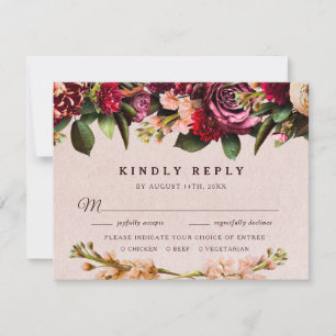 Burgund und Rosé Antwortkarte RSVP Karte