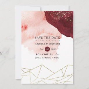 Burgund und Rosé Aquarell Geometrische Hochzeit Save The Date