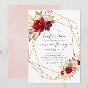 Burgund und Rosé Boho Geometrische Konfirmation Einladung
