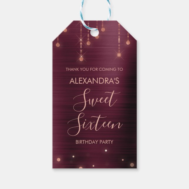 Burgund und Rose Gold Baby Dusche Geschenkanhänger (Vorderseite)