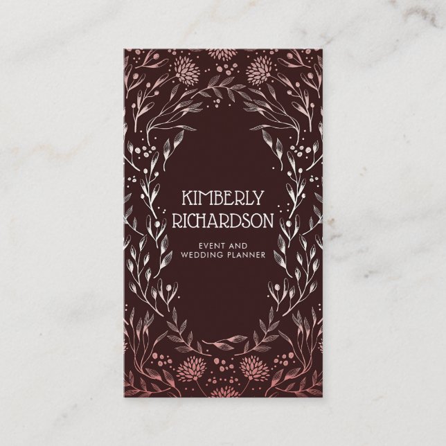 Burgund und Rose Gold Blumenstrauß Elegante Visitenkarte (Vorderseite)
