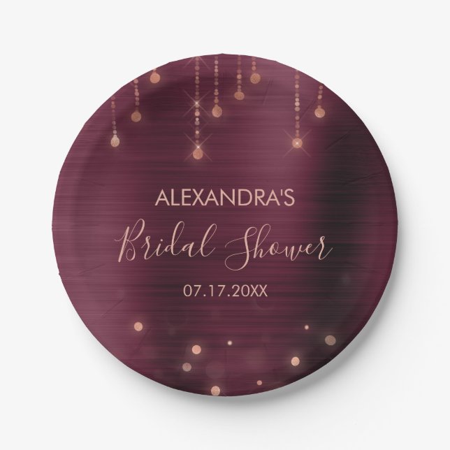 Burgund und Rose Gold Brautparty Pappteller (Vorderseite)