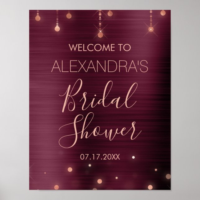 Burgund und Rose Gold Brautparty Poster (Vorne)