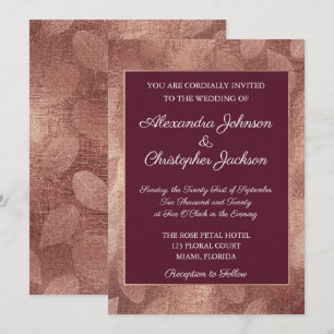 Burgund und Rose Gold Fall Leaf Hochzeit Einladung