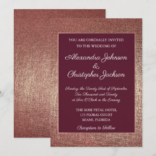 Burgund und Rose Gold Foil Fabric Wedding Einladung